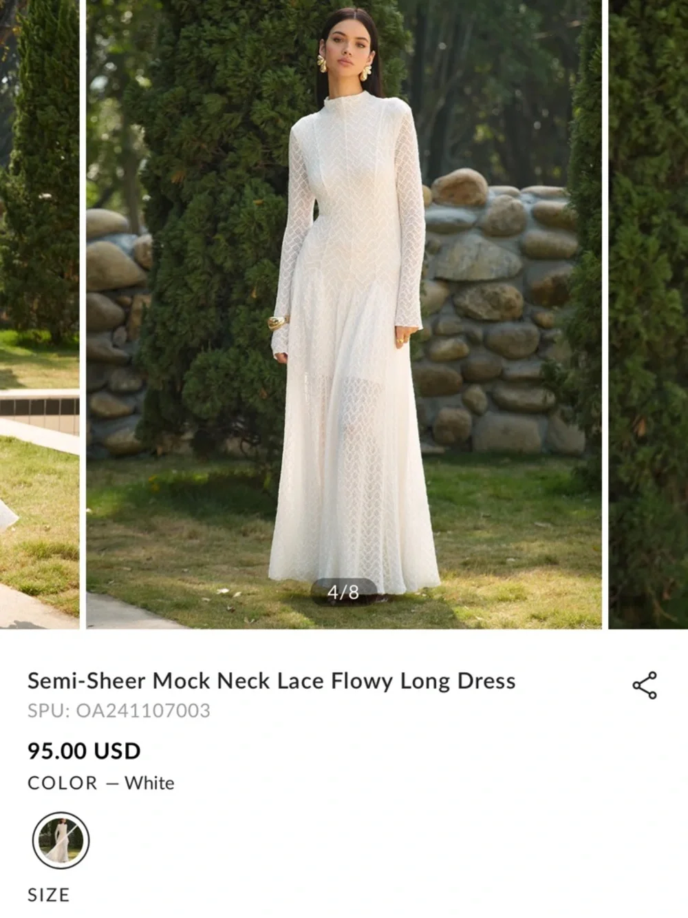 Commense Elegant White Lace Mock-Neck Long Sleeve Maxi Dress NWT - Picture 2 of 8
